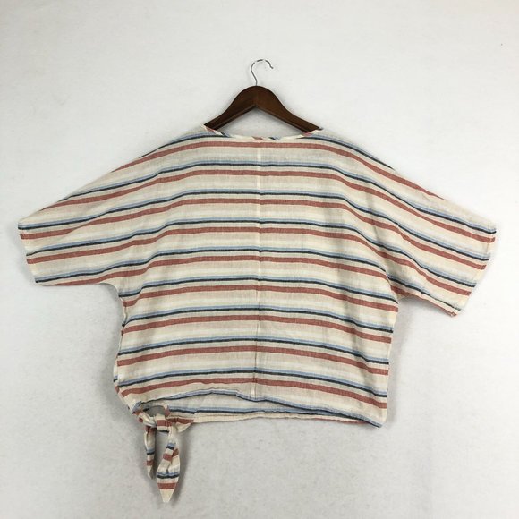 BeachLunchLounge Women's Size XS Multicolor Striped Linen Blend Top Oversized - Picture 9 of 9
